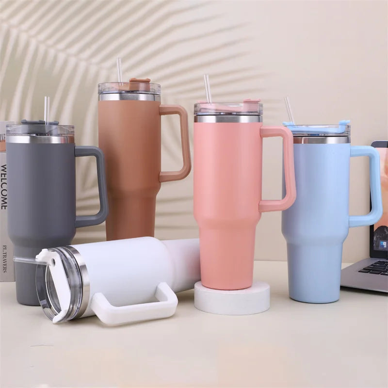 40oz Stainless Steel Insulated Water Bottle With Handle Drinking Cups Keeps Cold Tumbler With Lid Straw Mug for Summer Outdoor