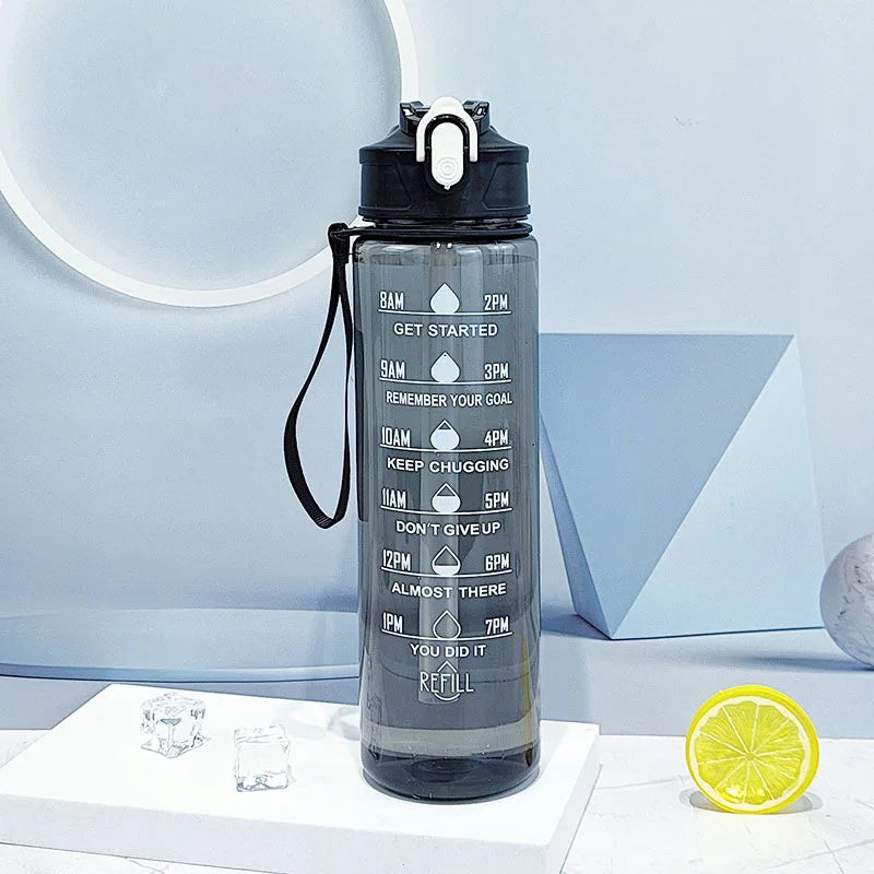 Sports Water Bottle with Time-Tracking Straw Leak Proof Locking Flip Cover for Easy Carry Ideal for Outdoor Adventures