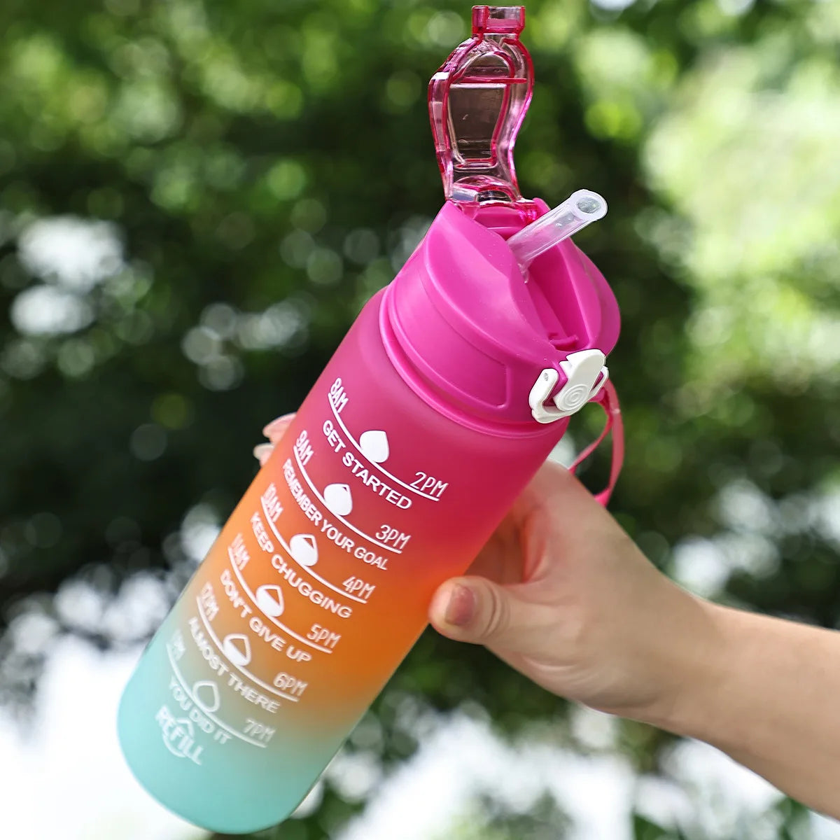 Sports Water Bottle with Time-Tracking Straw Leak Proof Locking Flip Cover for Easy Carry Ideal for Outdoor Adventures