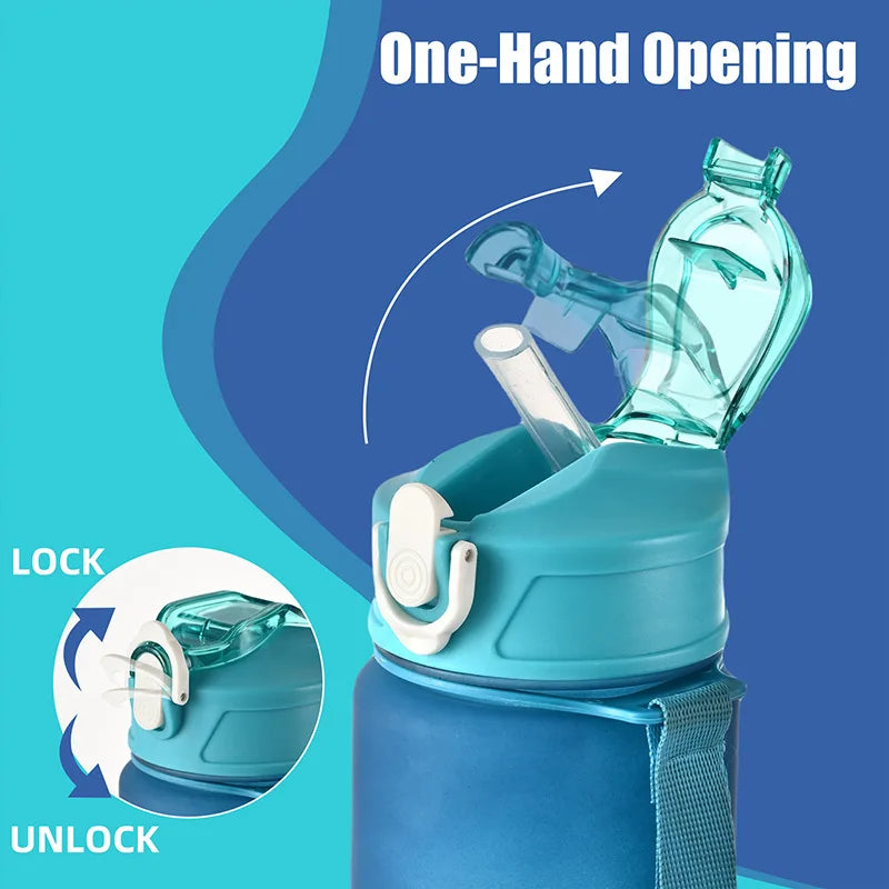 Sports Water Bottle with Time-Tracking Straw Leak Proof Locking Flip Cover for Easy Carry Ideal for Outdoor Adventures