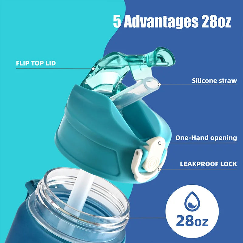 Sports Water Bottle with Time-Tracking Straw Leak Proof Locking Flip Cover for Easy Carry Ideal for Outdoor Adventures