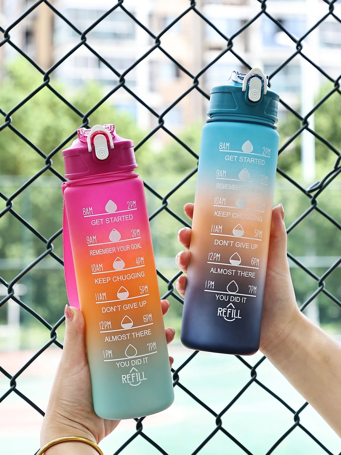 Sports Water Bottle with Time-Tracking Straw Leak Proof Locking Flip Cover for Easy Carry Ideal for Outdoor Adventures