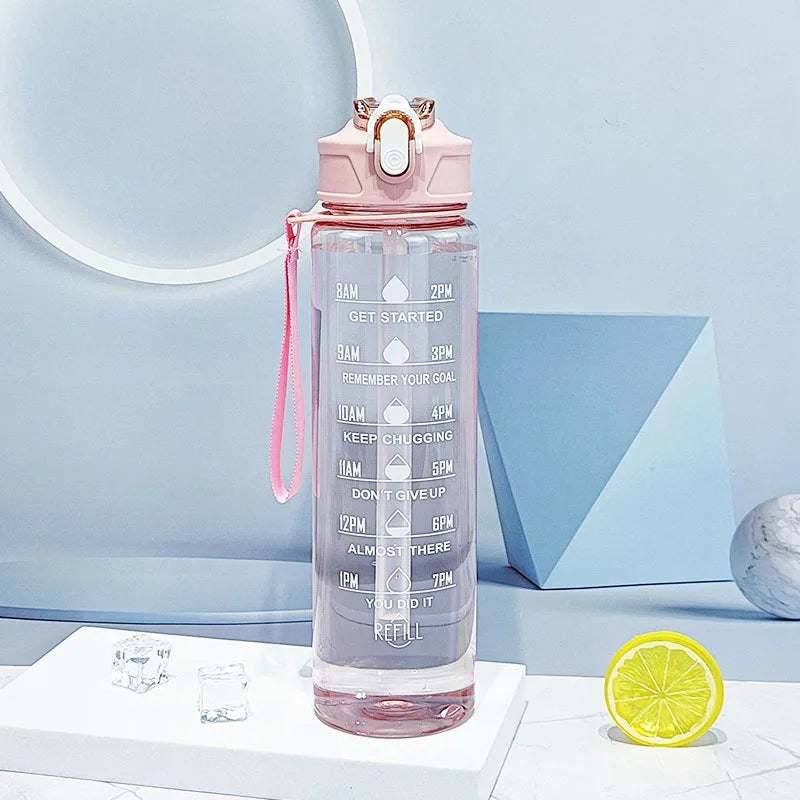 Sports Water Bottle with Time-Tracking Straw Leak Proof Locking Flip Cover for Easy Carry Ideal for Outdoor Adventures